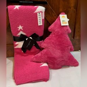 Hot Pink Christmas Tree Throw Blanket and Pillow